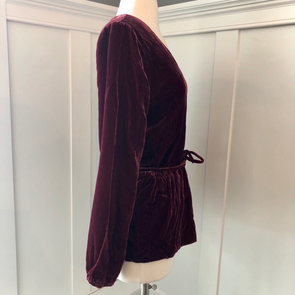 JCrew Faux-Wrap Top in Drapey Velvet Tie Waist - Picture 4 of 8